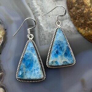 Sterling Southwestern Style Triangle Blue Apatite Dangle Earrings For Women